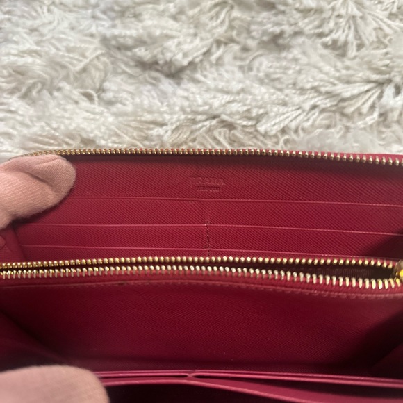 Prada Pink Saffiano Leather Continental Bow Long Zippy Wallet Zip Around Gold - Picture 5 of 11